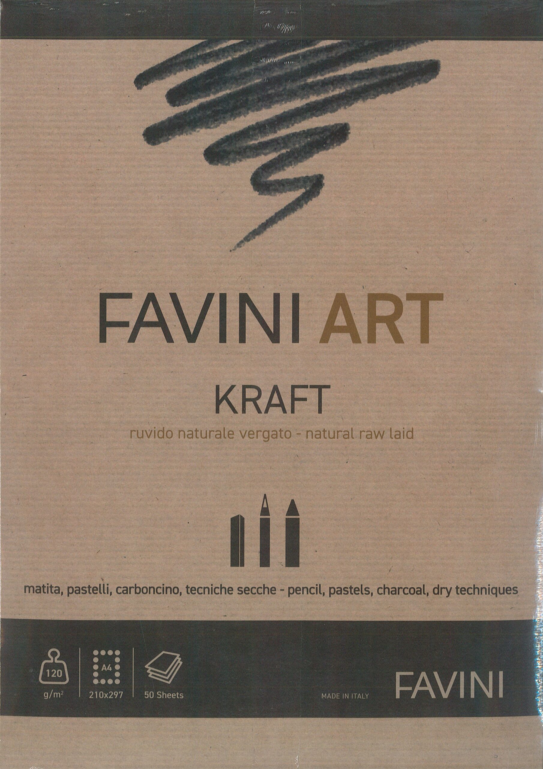 KRAFT RUVI NAT VERGATO A4 120GR 50FF MATITA, PASTELLI, CARBONCINO, TECN SECCHE