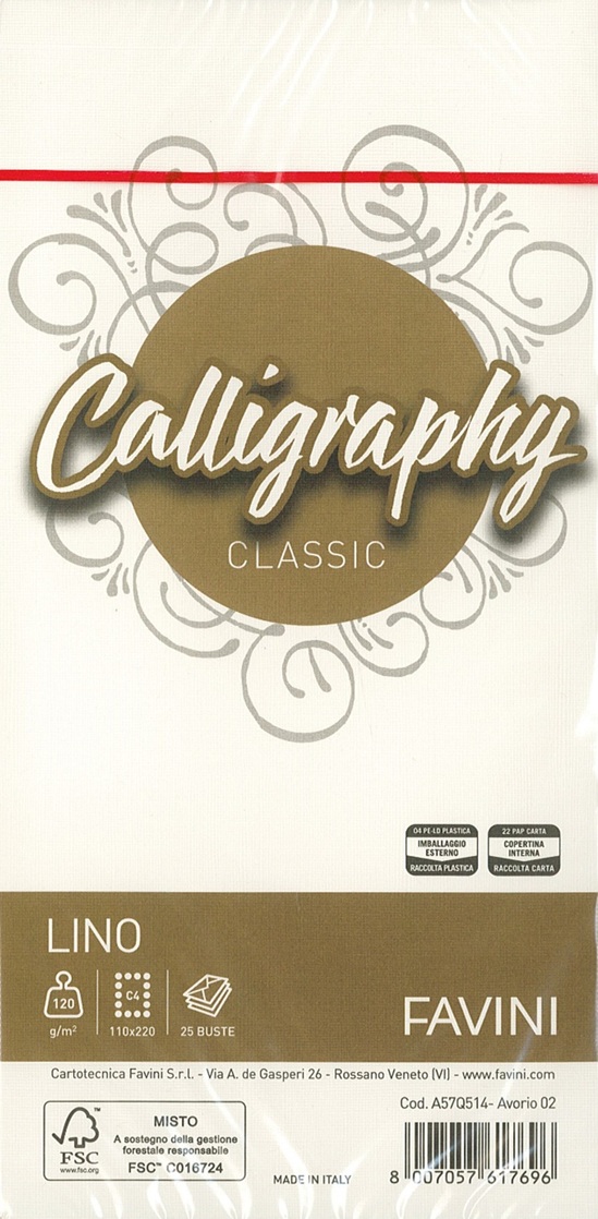 BUSTA LINO AVORIO DL11X22 120GR 25PZ CALLIGRAPHY CLASSIC