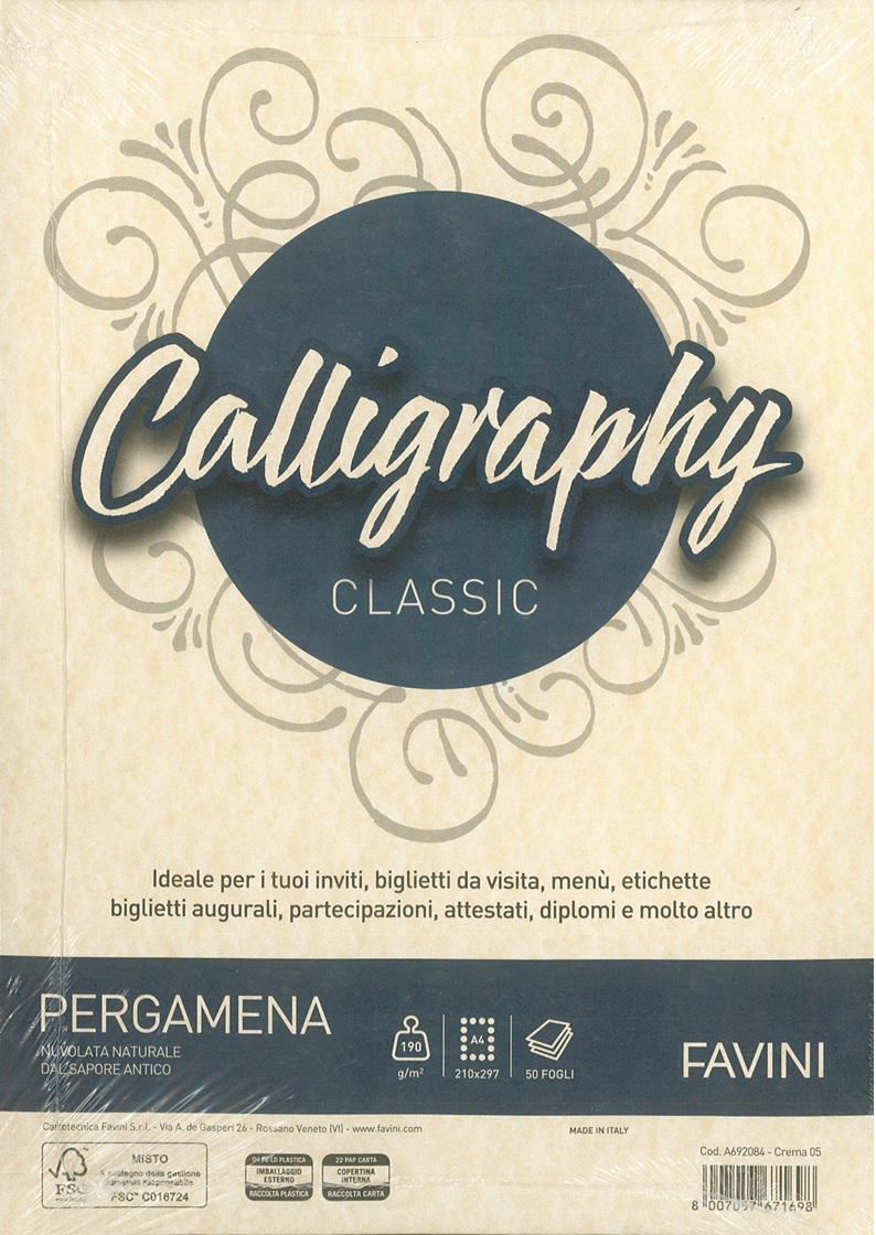 A4 PERGAMENA CREMA 190 GRMQ 50 PZ CALLIGRAPHY CLASSIC