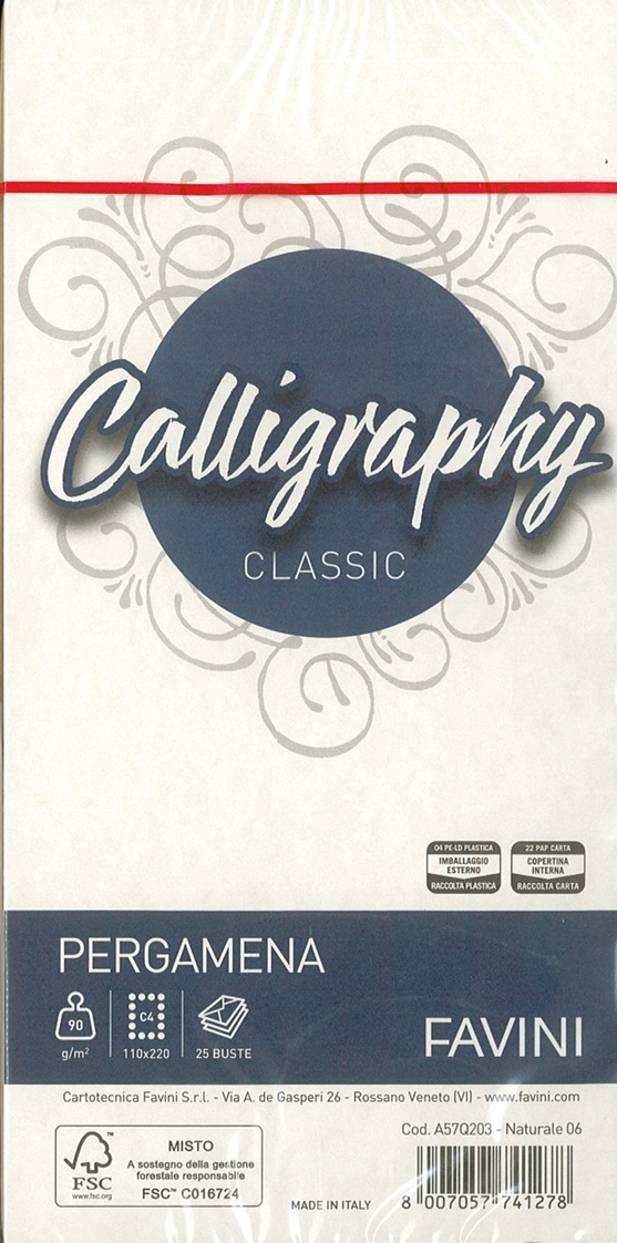 BUSTA PERG BIANCA DL11X22 90GR 25PZ CALLIGRAPHY CLASSIC