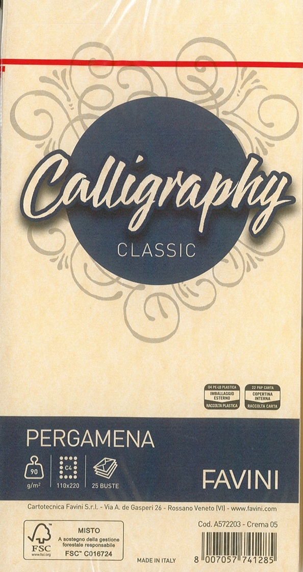 BUSTA PERG CREMA DL 11X22 90GR 25PZ CALLIGRAPHY CLASSIC