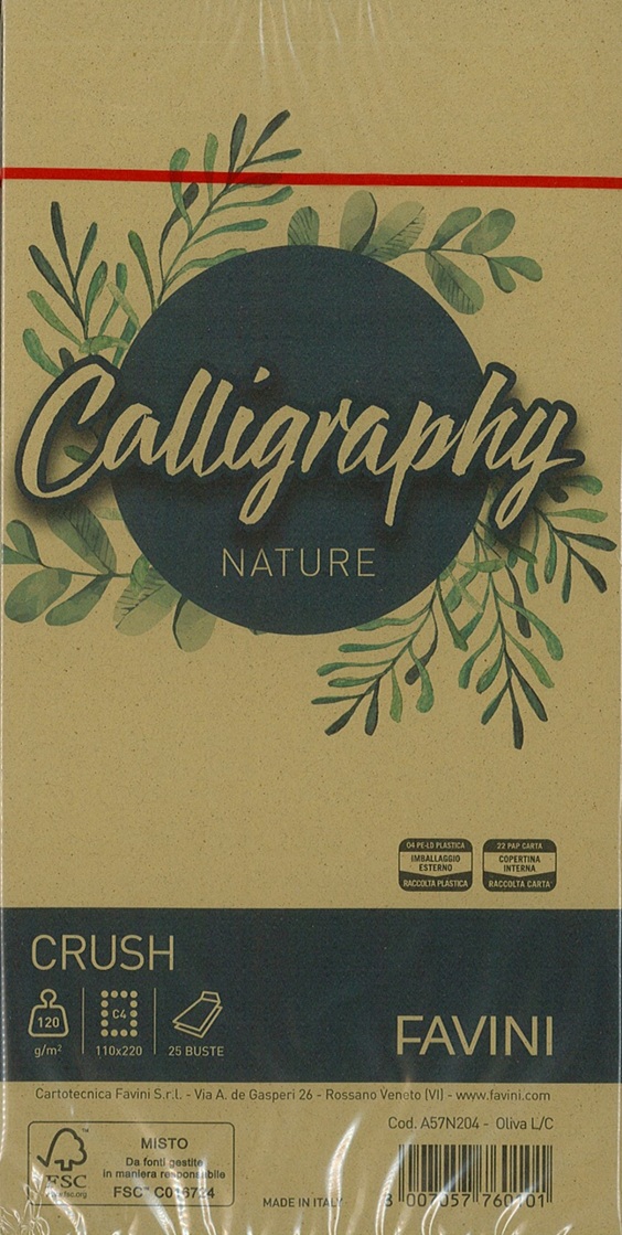 BUSTA CRUSH OLIVA DL 11X22 120GR 25PZ CALLIGRAPHY NATURE